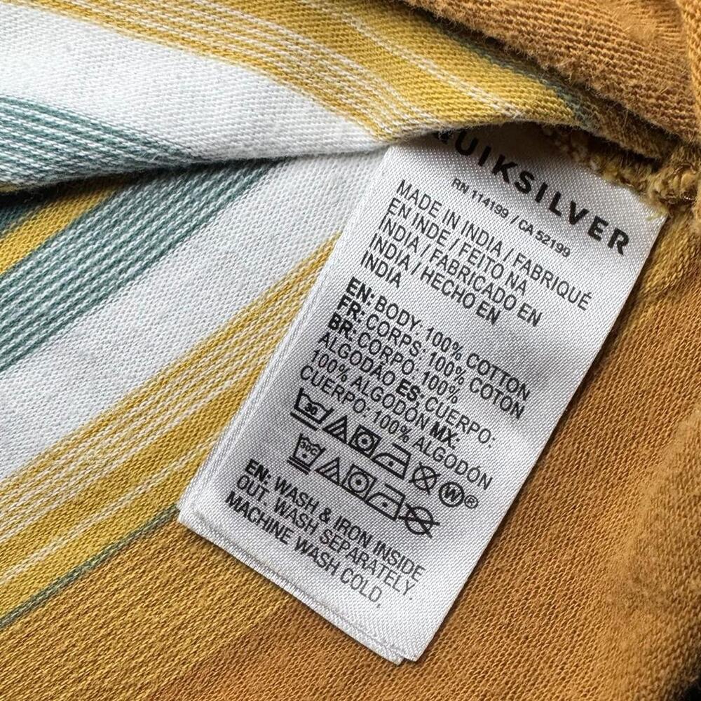 Quiksilver VTG 2000s Mustard Vertical Stripe Indie Skate Grunge T-Shirt — SMALL - Picture 5 of 5